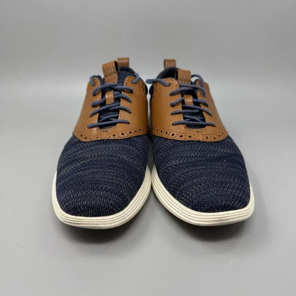 Cole Haan Grand Tour Knit Mens Size 10M Oxford Shoes Marine Blue Tan C31348